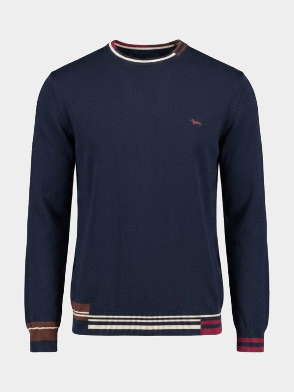 Maglia girocollo color block bicolore — Blu navy