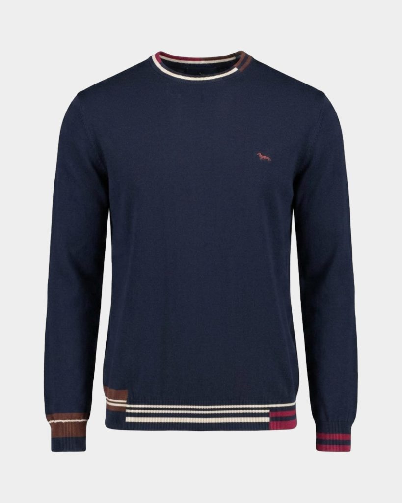 Maglia girocollo color block bicolore — Blu navy