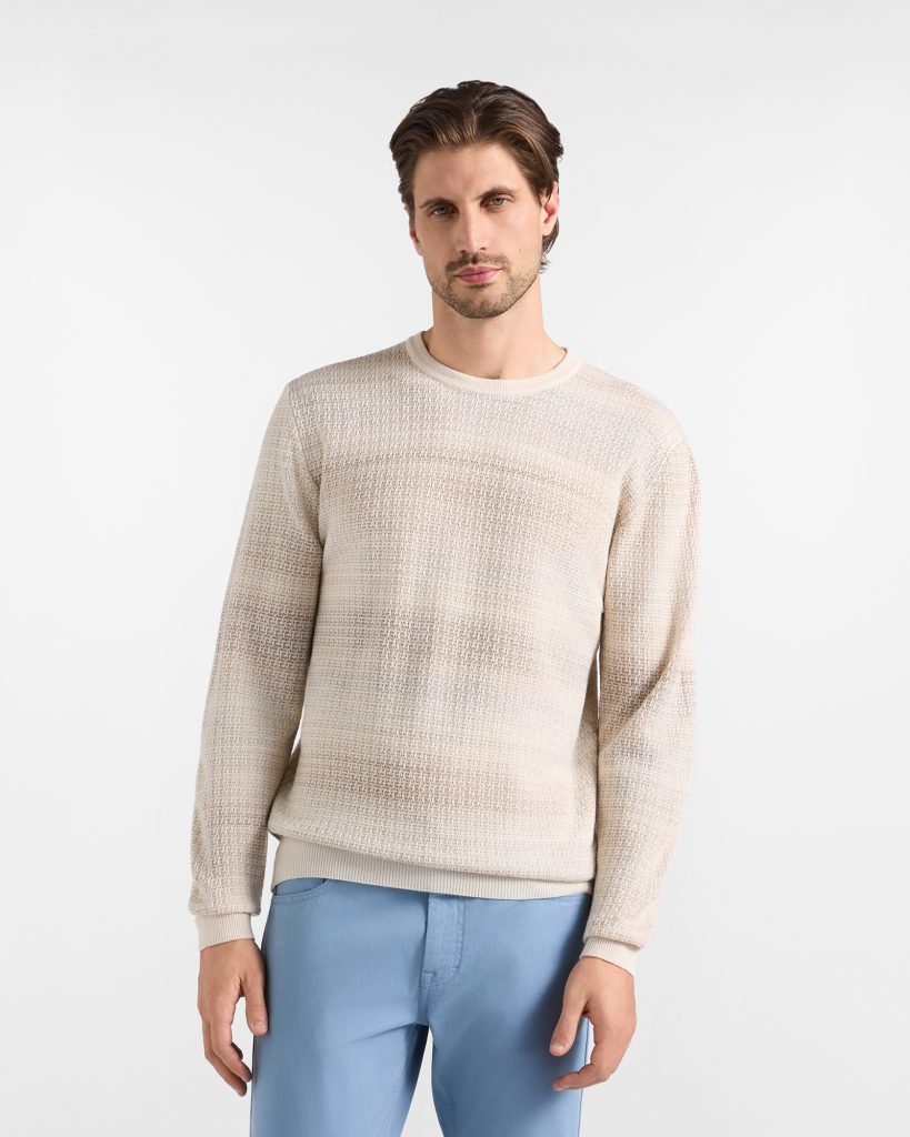 Maglia girocollo in lana con stampa — Tortora
