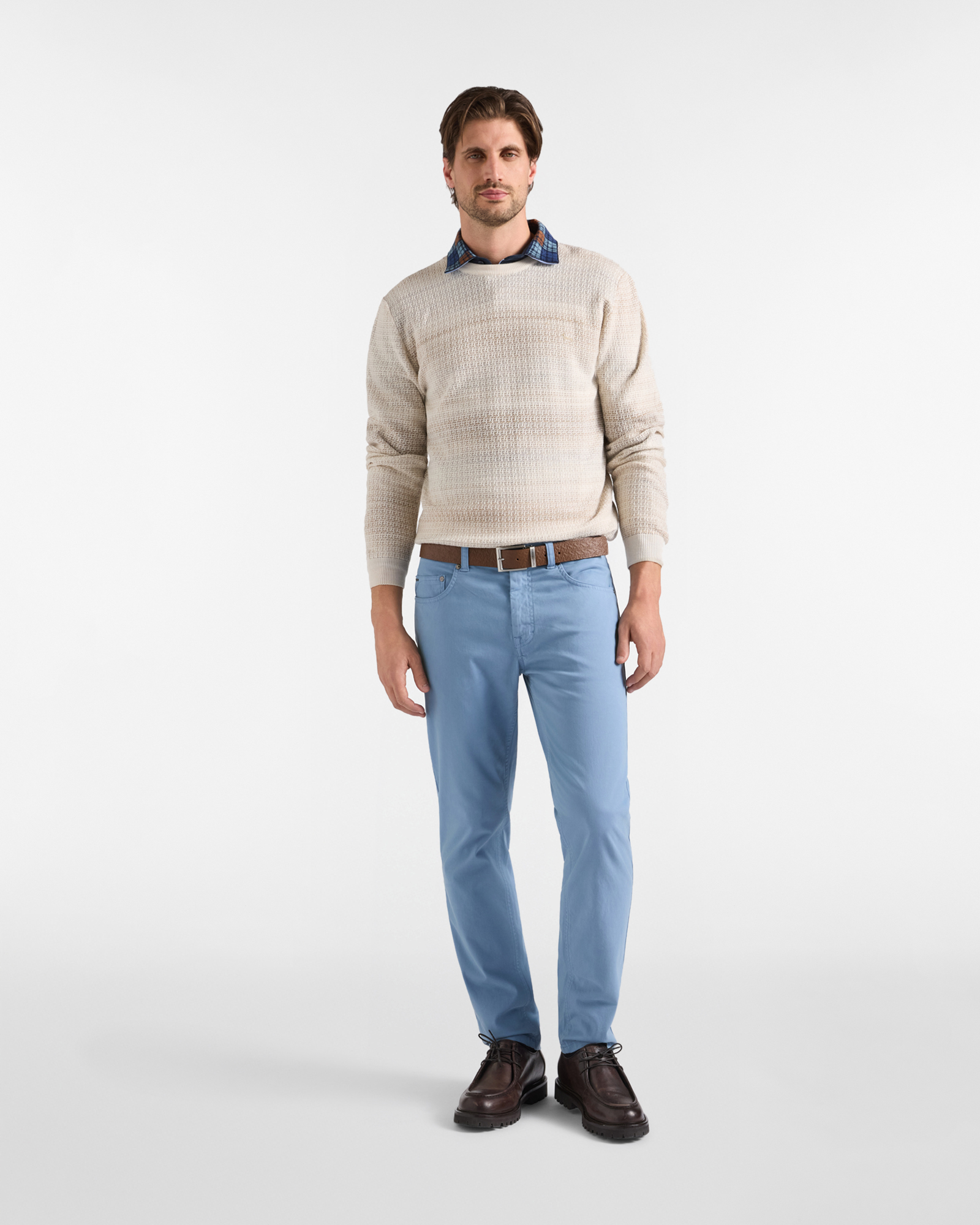 Maglia girocollo in lana con stampa — Tortora
