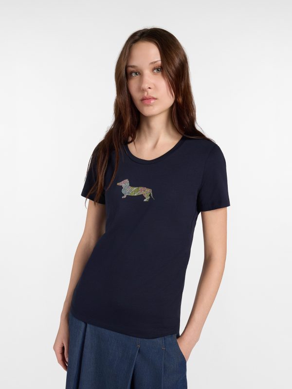 T-shirt donna morbida con bassotto — Blu navy