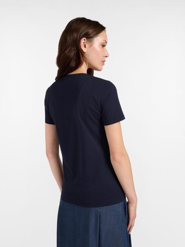 T-shirt donna morbida con bassotto — Blu navy