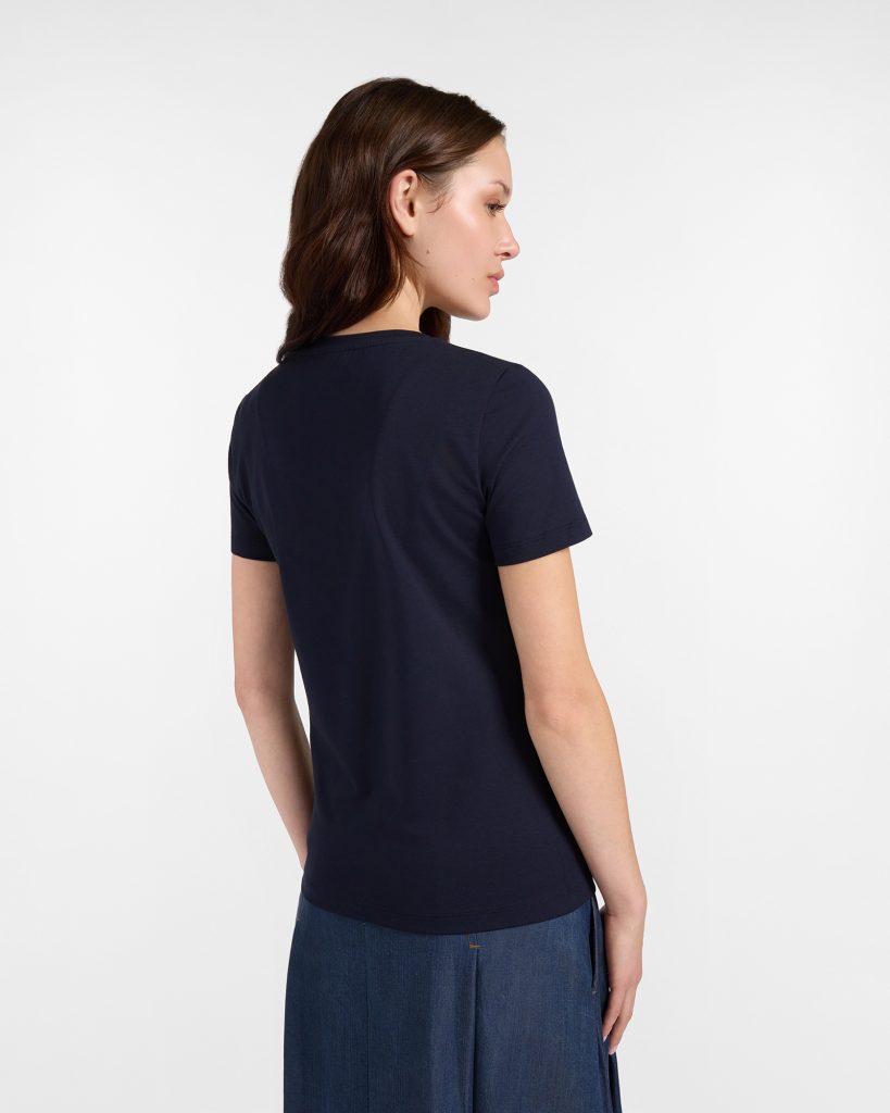 T-shirt donna morbida con bassotto — Blu navy