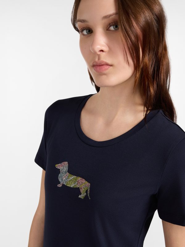 T-shirt donna morbida con bassotto — Blu navy