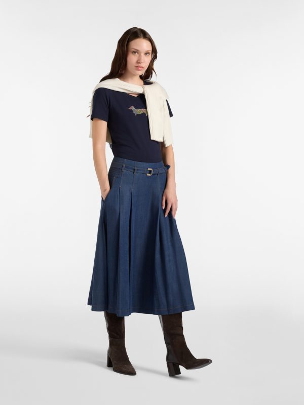T-shirt donna morbida con bassotto — Blu navy