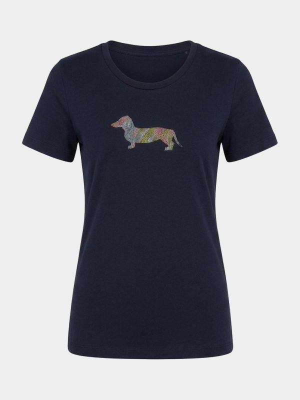 T-shirt donna morbida con bassotto — Blu navy