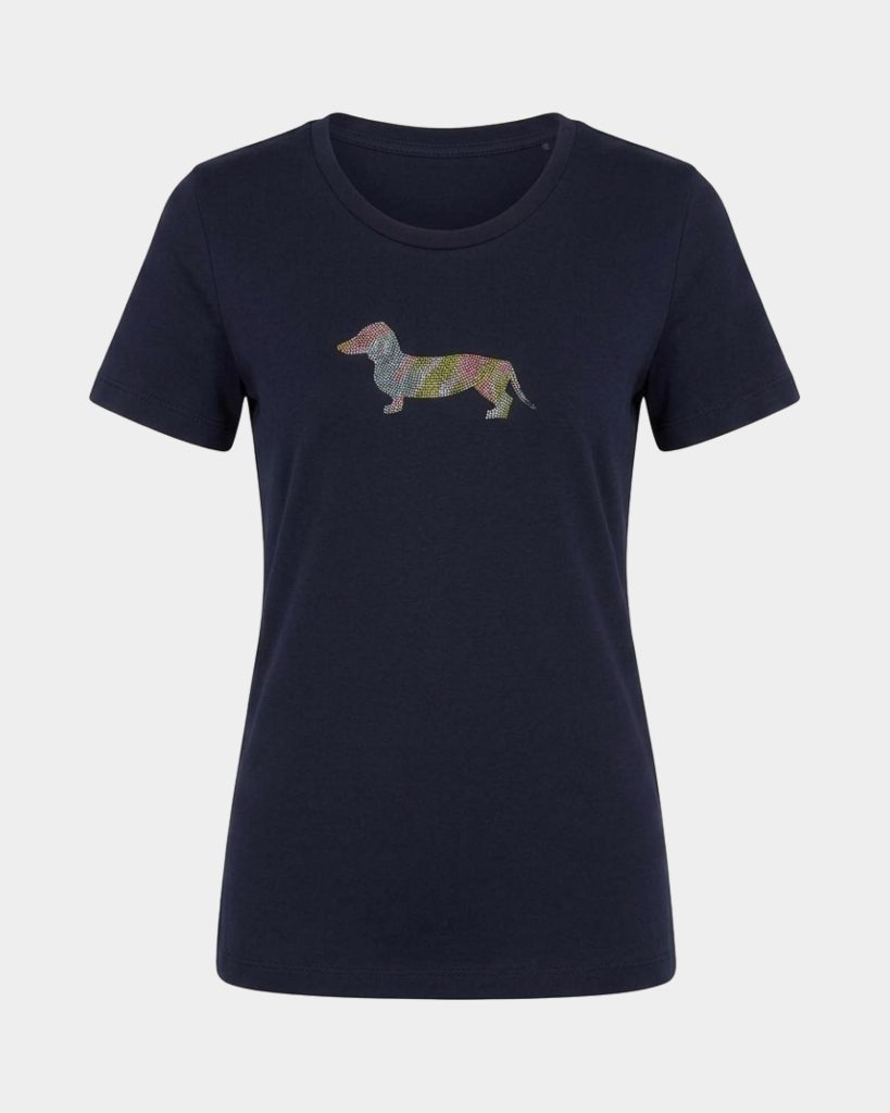 T-shirt donna morbida con bassotto — Blu navy