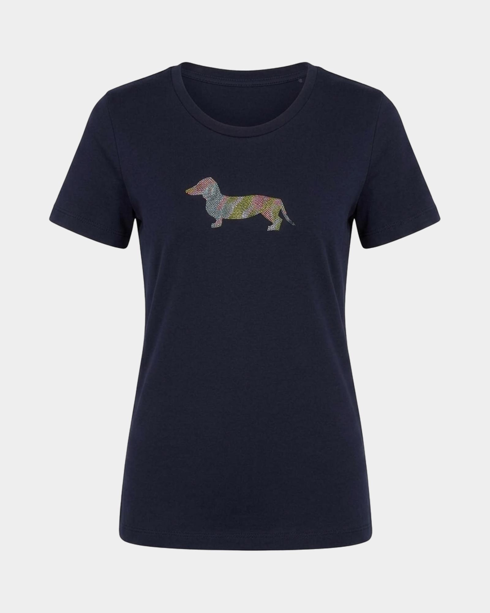 T-shirt donna morbida con bassotto — Blu navy