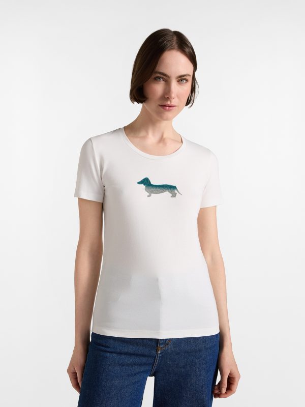 T-shirt donna morbida con logo bassotto — Bianco