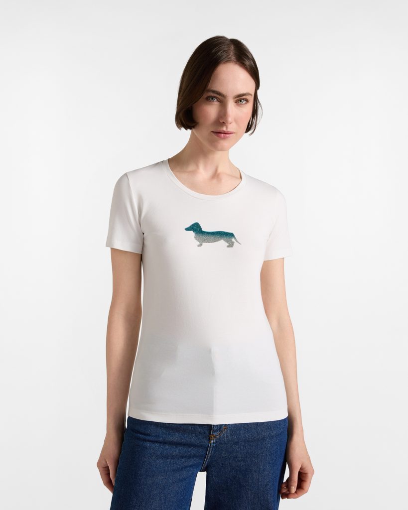 T-shirt donna morbida con logo bassotto — Bianco