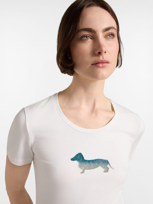 T-shirt donna morbida con logo bassotto — Bianco