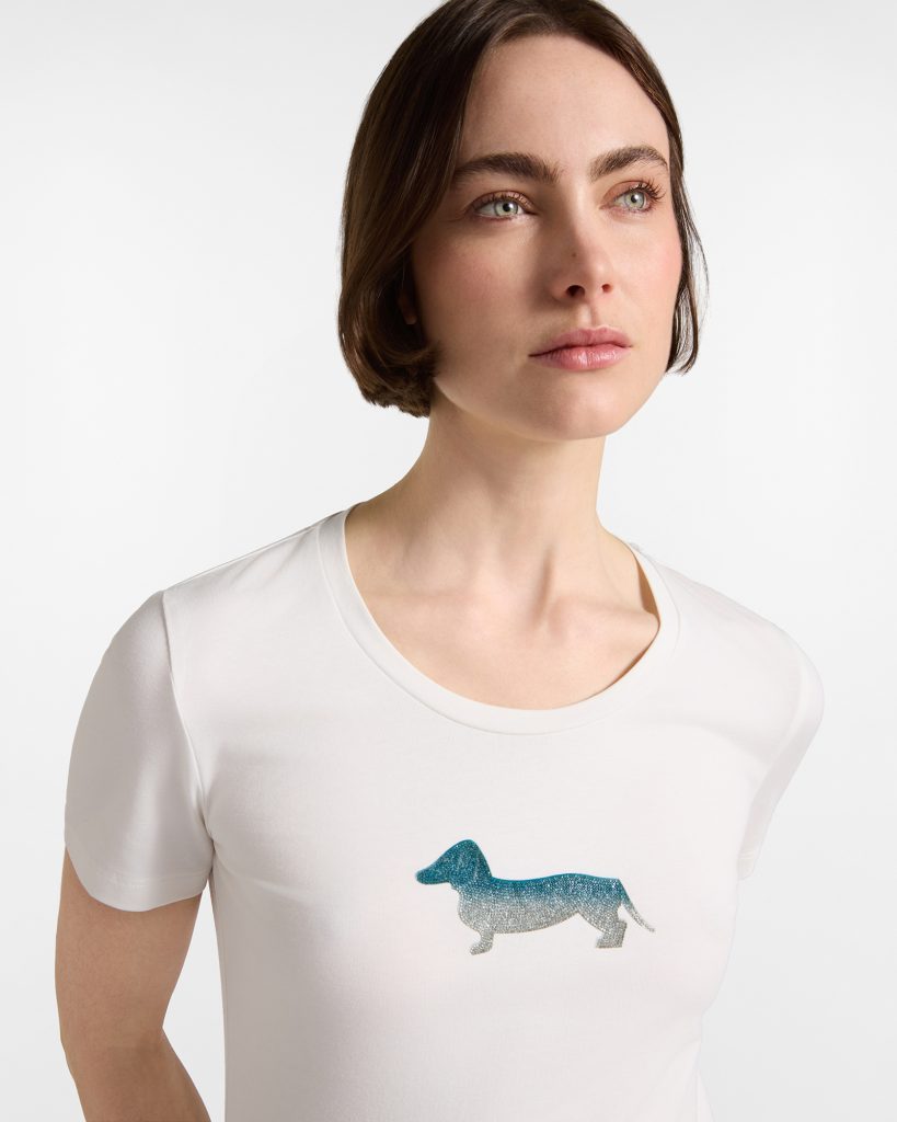 T-shirt donna morbida con logo bassotto — Bianco