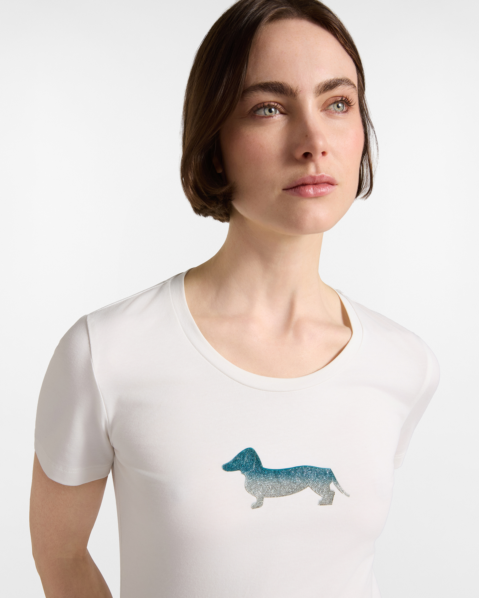 T-shirt donna morbida con logo bassotto — Bianco