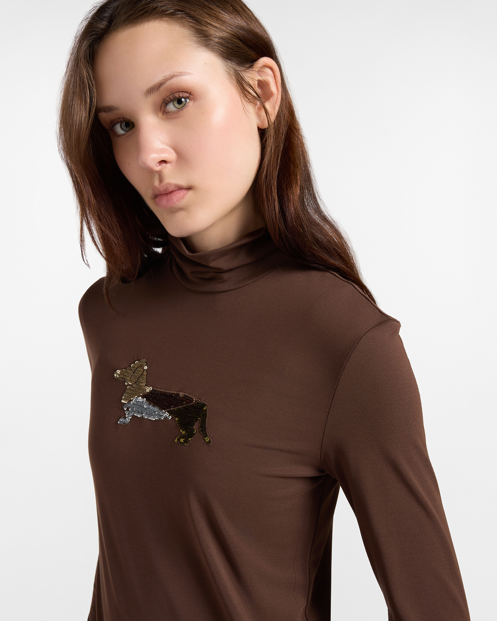 Dolcevita donna con bassotto — Cioccolato