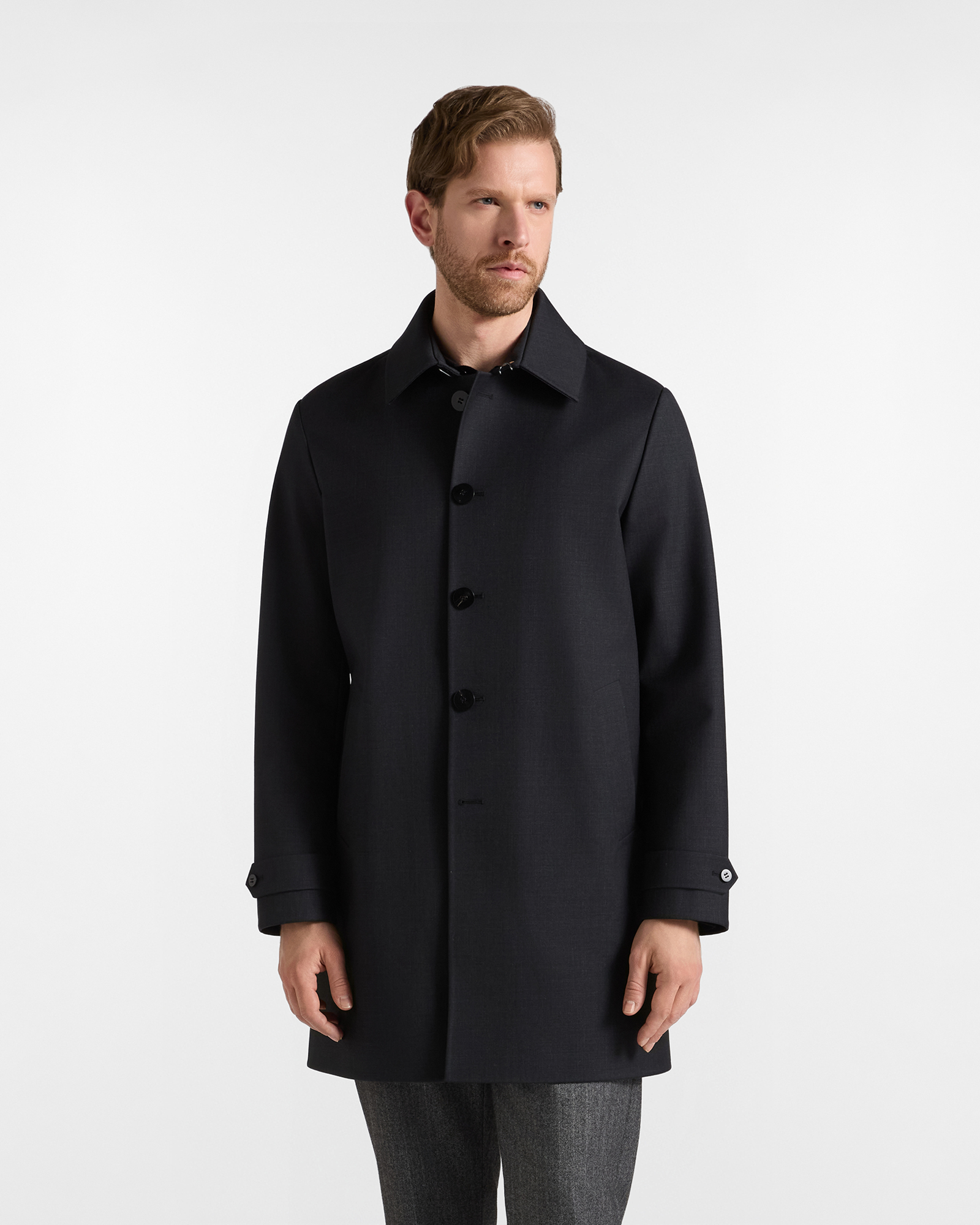 Car coat in lana tecnica — Antracite