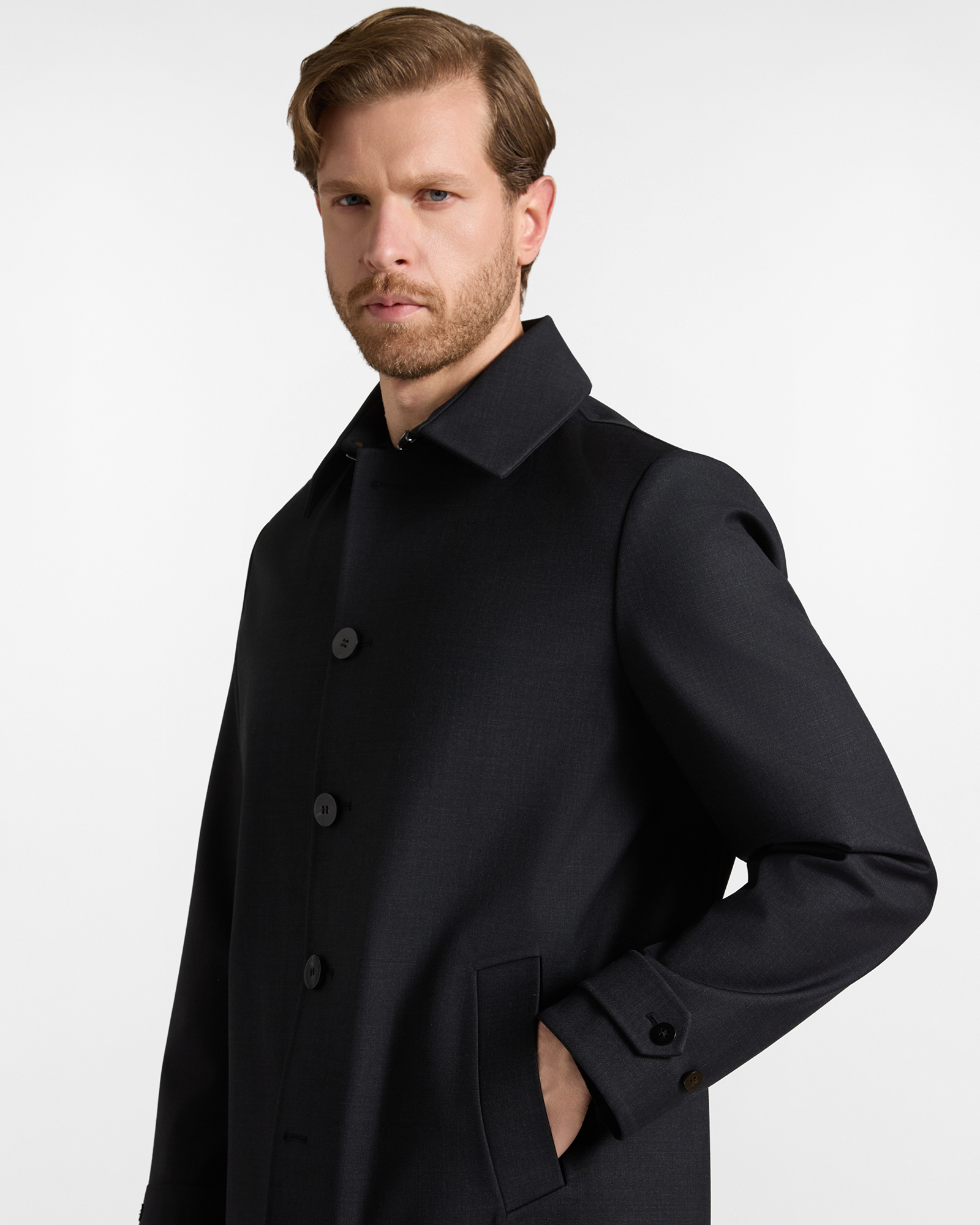 Car coat in lana tecnica — Antracite