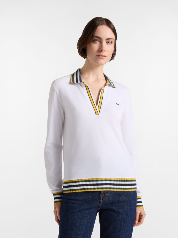 Polo donna morbida con costine — Bianco