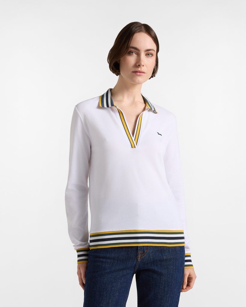 Polo donna morbida con costine — Bianco