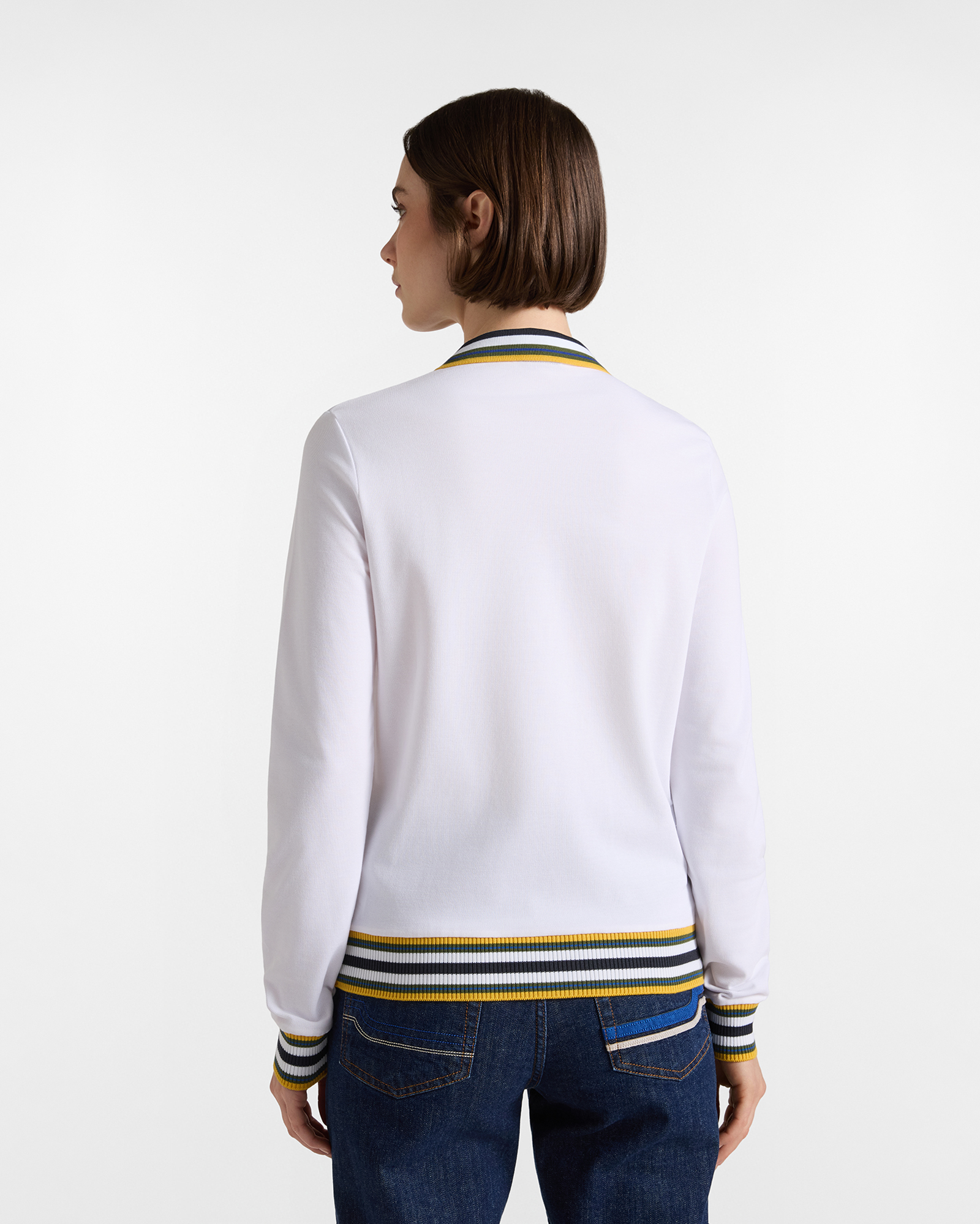 Polo donna morbida con costine — Bianco