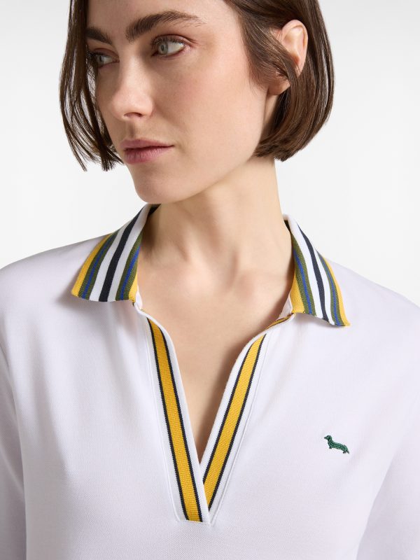 Polo donna morbida con costine — Bianco