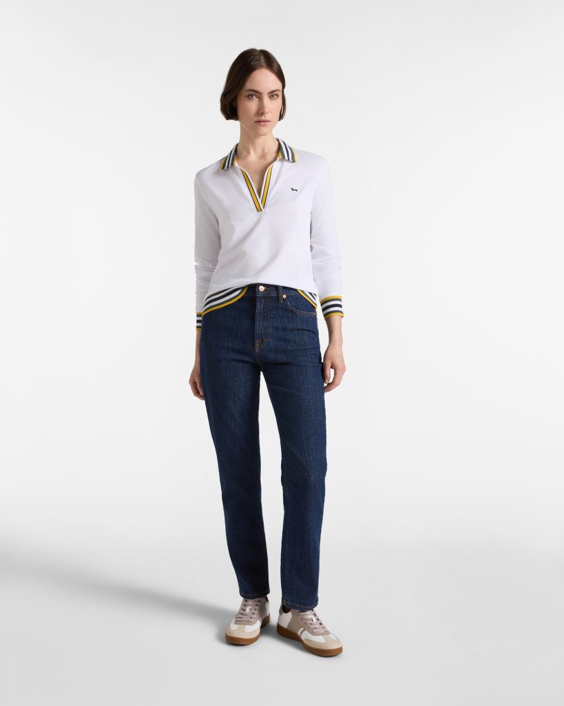 Polo donna morbida con costine — Bianco