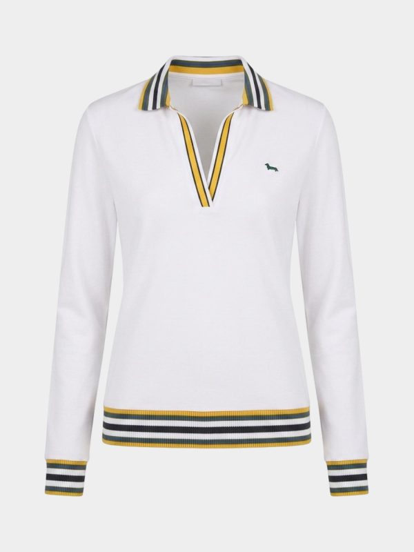 Polo donna morbida con costine — Bianco