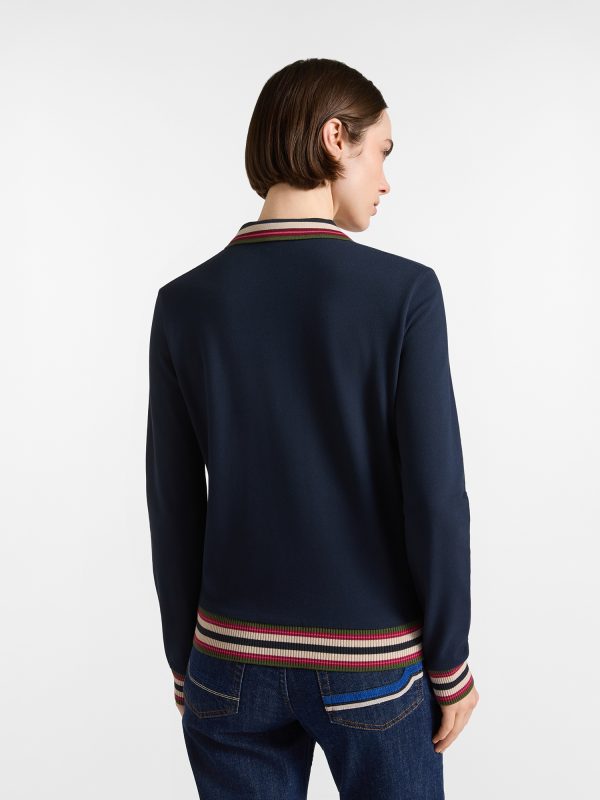 Polo donna morbida con costine — Blu navy