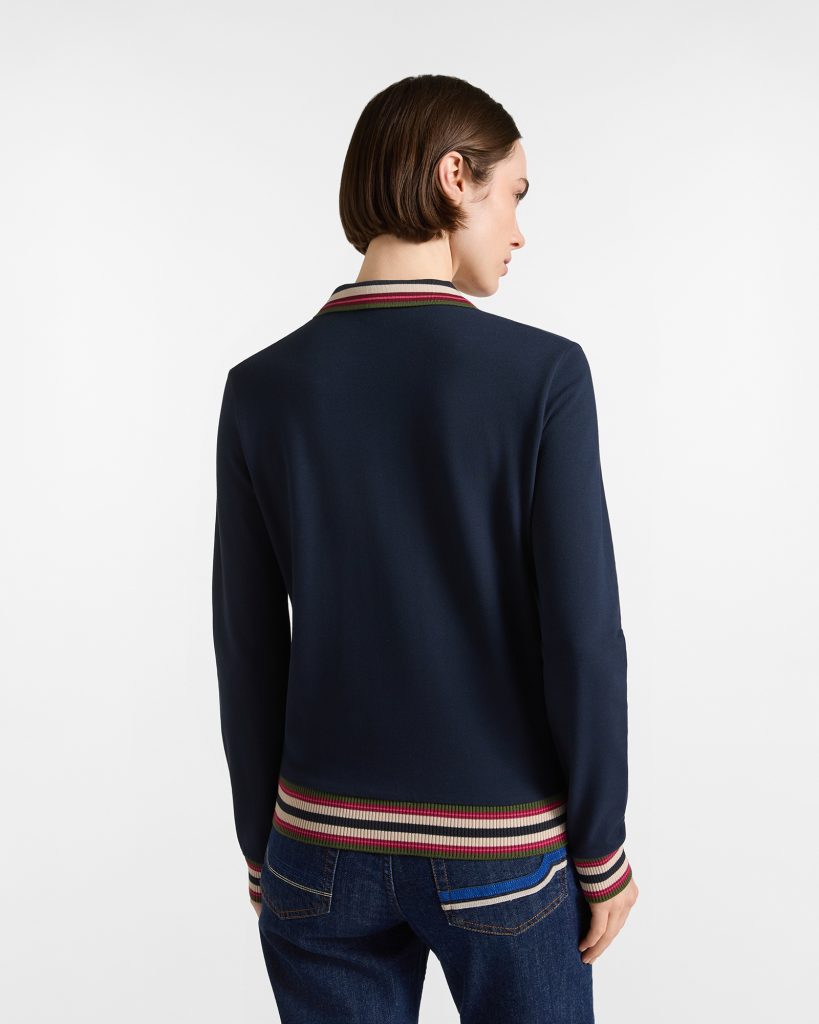 Polo donna morbida con costine — Blu navy