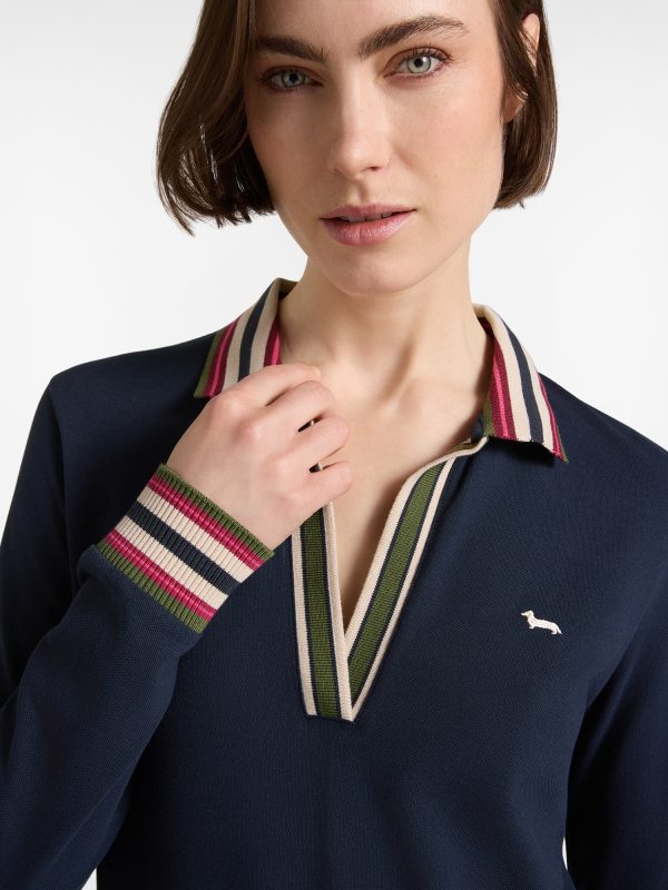 Polo donna morbida con costine — Blu navy