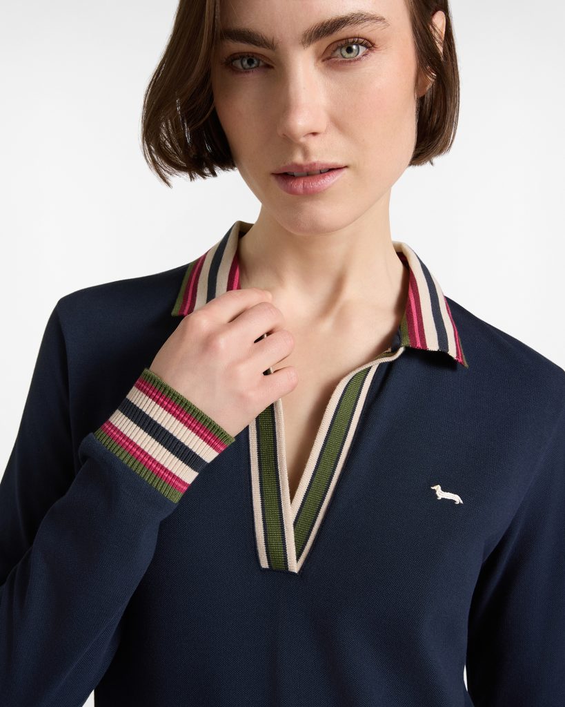 Polo donna morbida con costine — Blu navy