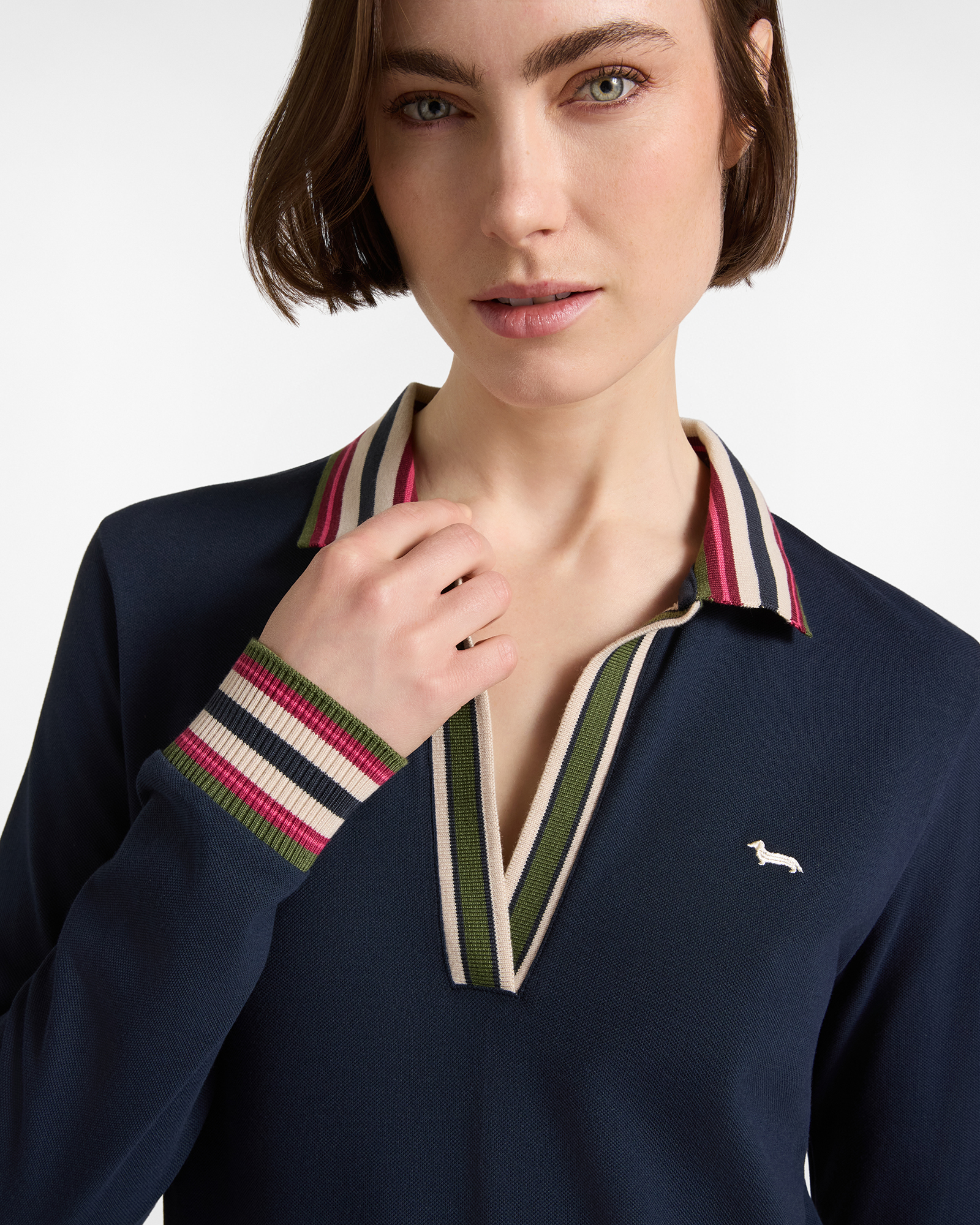 Polo donna morbida con costine — Blu navy