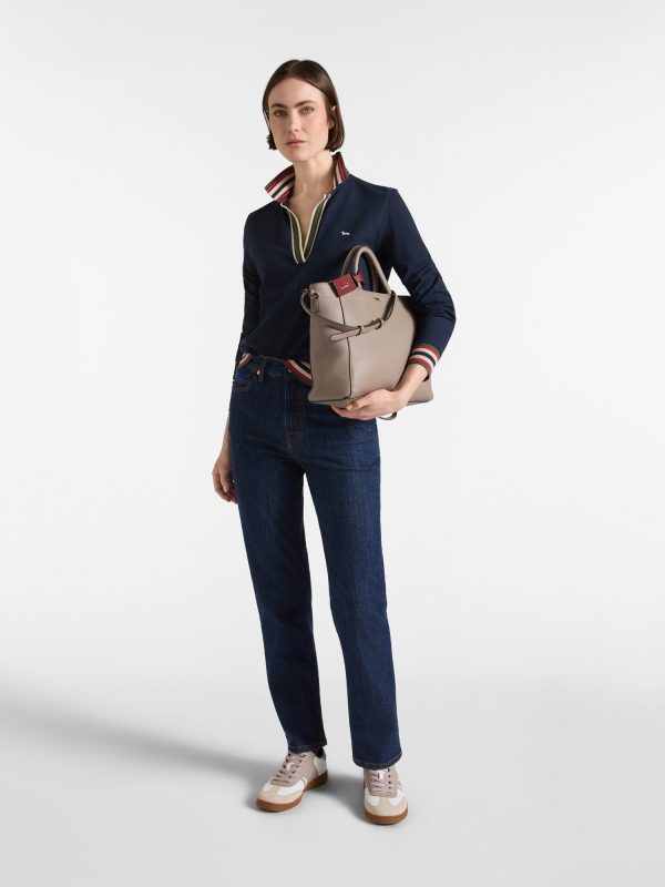 Polo donna morbida con costine — Blu navy