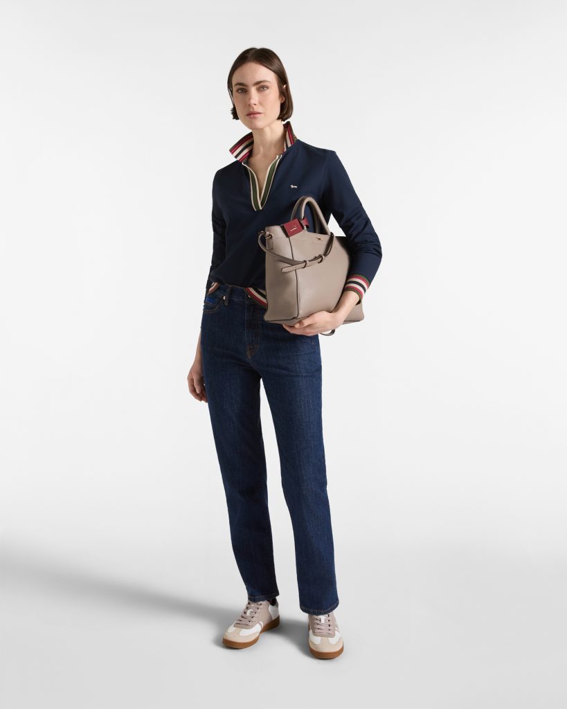 Polo donna morbida con costine — Blu navy