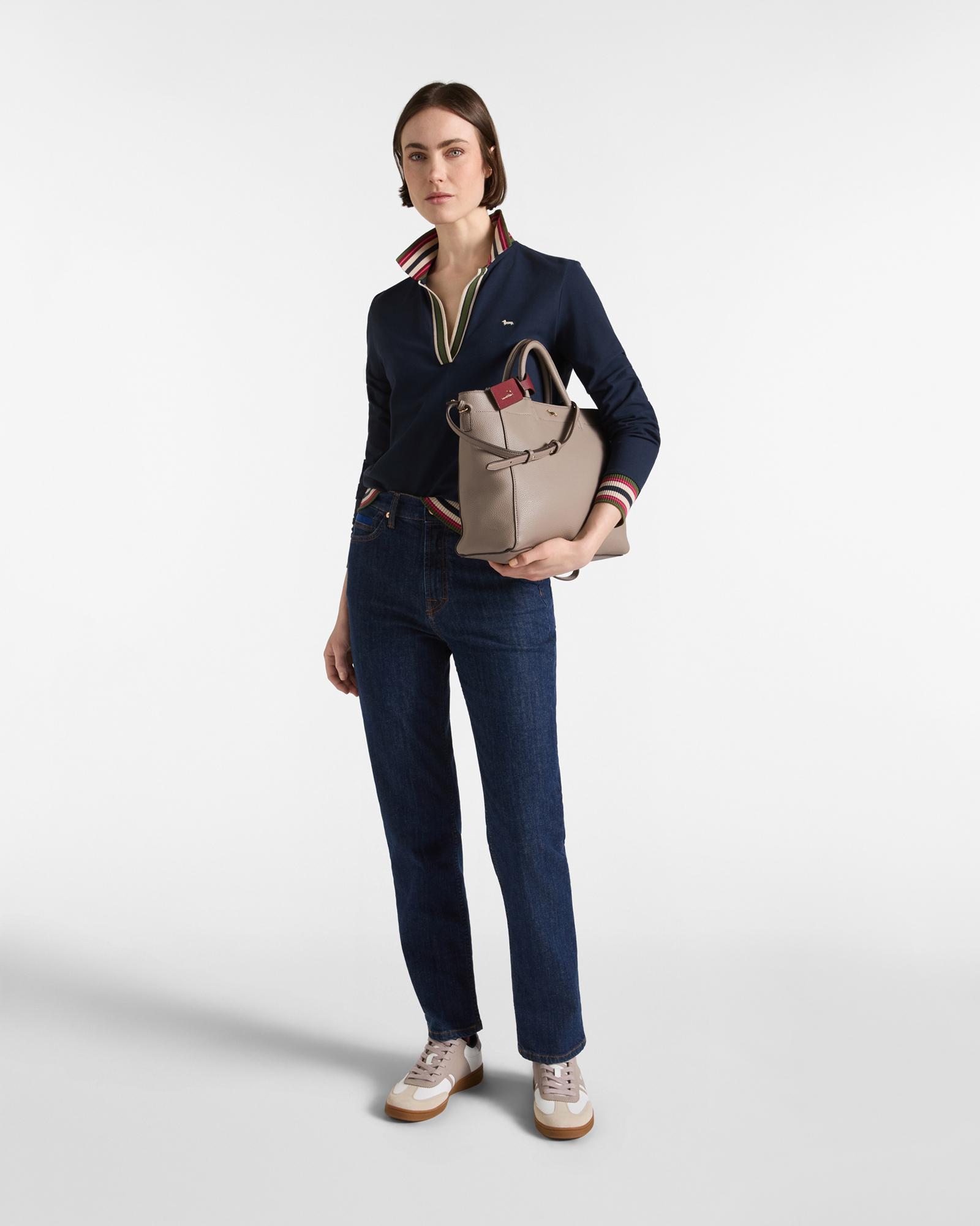 Polo donna morbida con costine — Blu navy