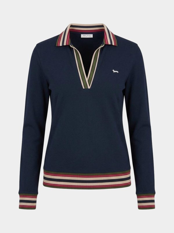 Polo donna morbida con costine — Blu navy