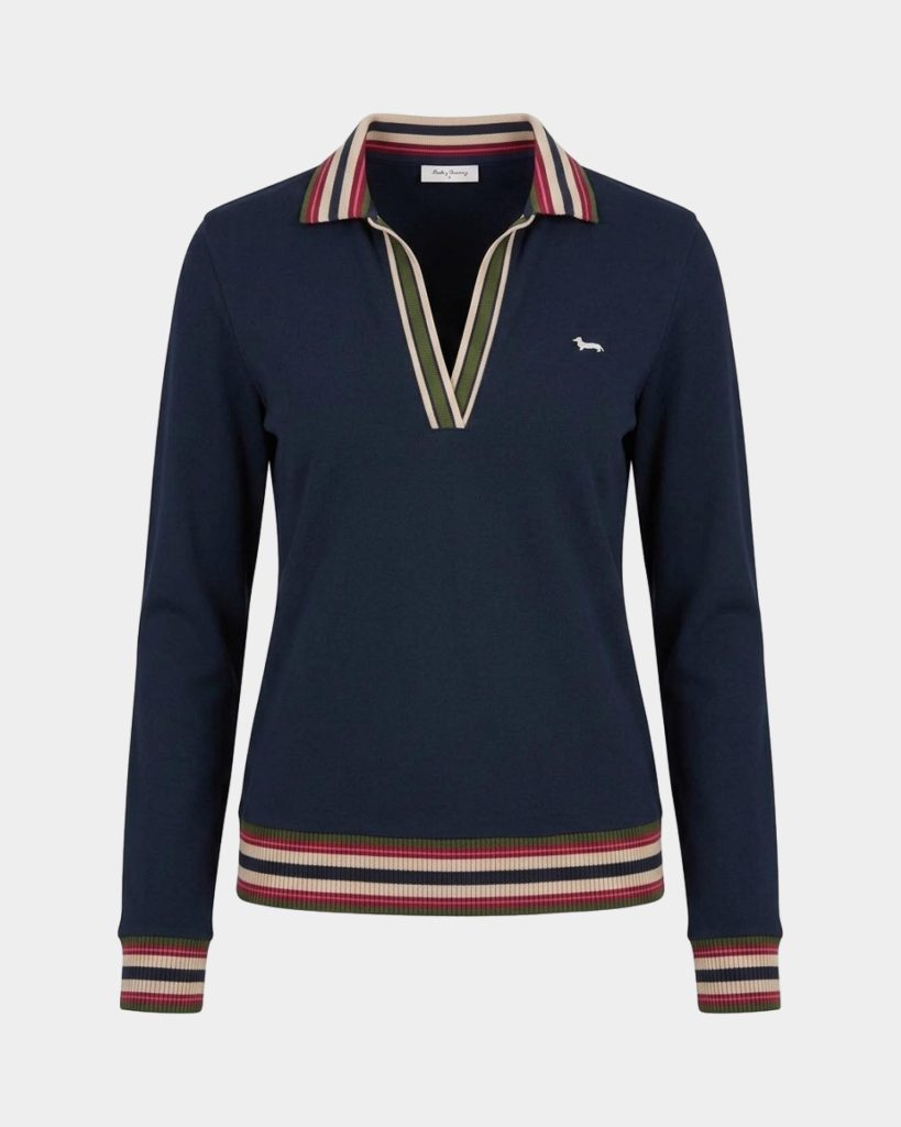 Polo donna morbida con costine — Blu navy