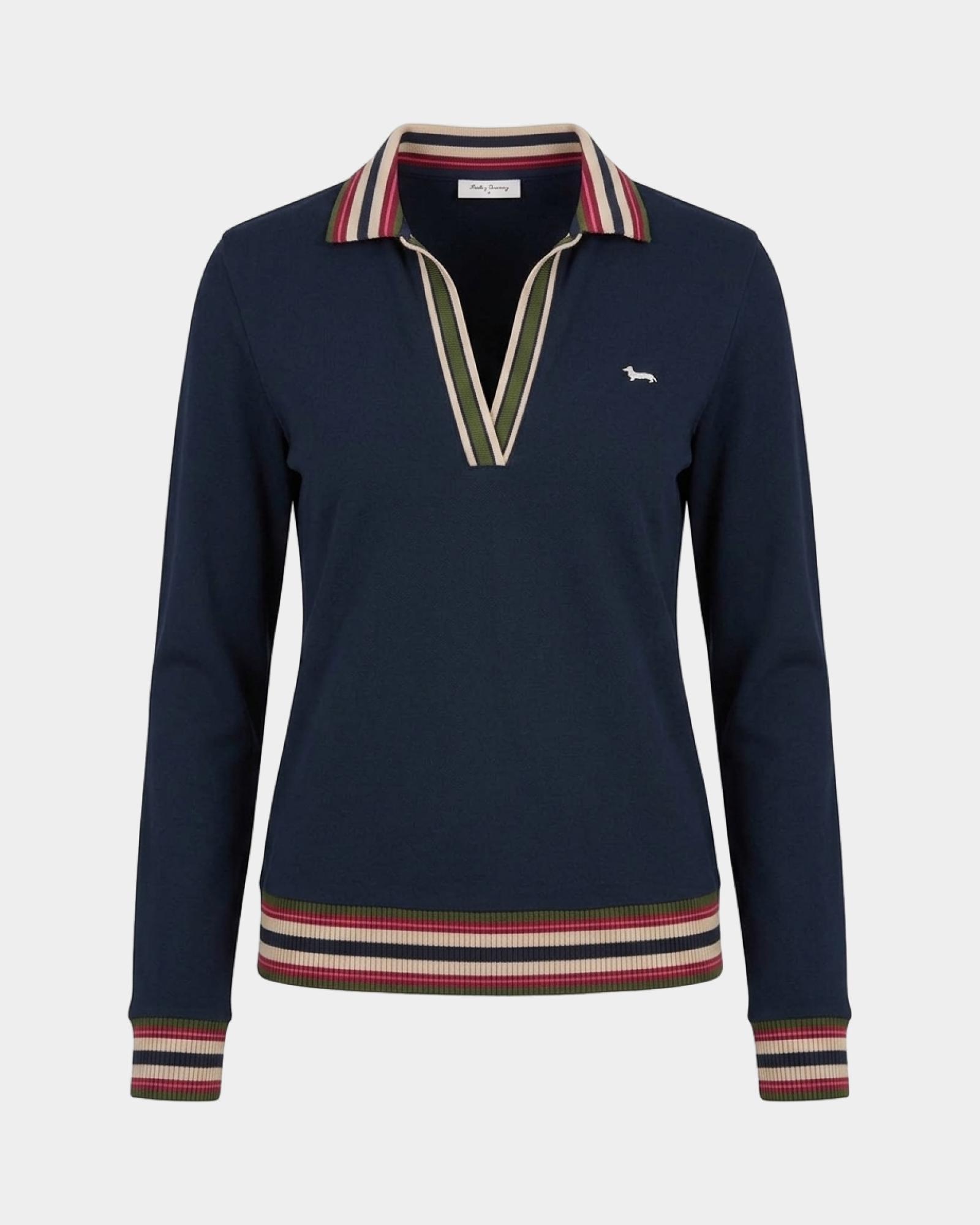 Polo donna morbida con costine — Blu navy